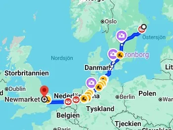 Karta över resrutt genom Europa
